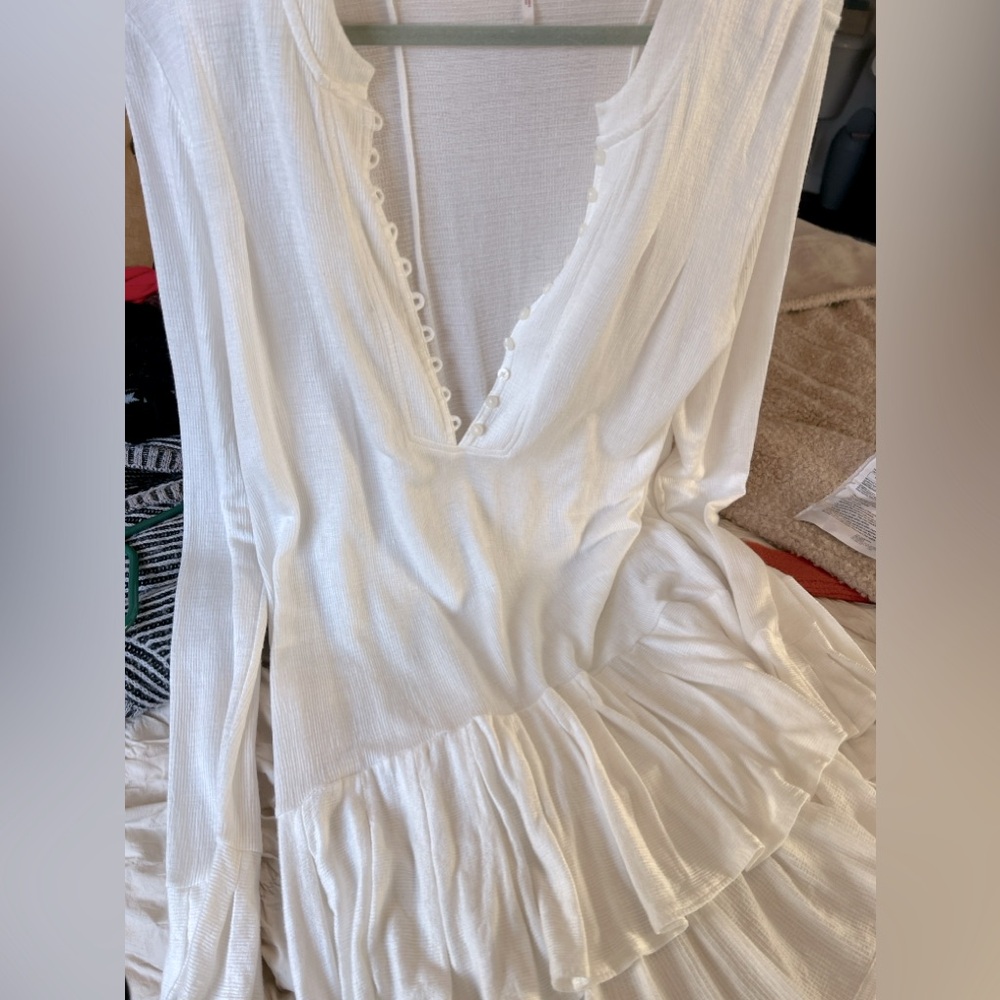 Free People white long-sleeve oversized sheer dress